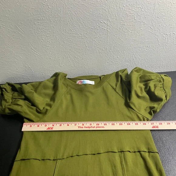 Free People FB Beach Maxi Dress Womens Sz L Green Puff Sleeve Brentwood Flowy - Picture 10 of 13